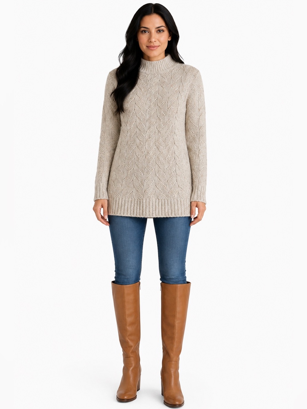 Joie Women’s Medium Cable Knit Mock Neck Tunic Sweater Cream Confetti NWT